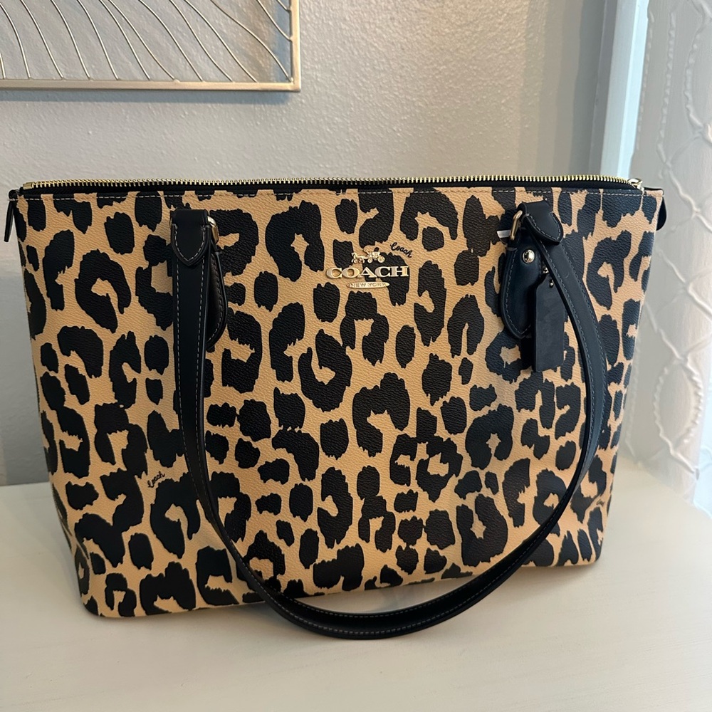 Coach Leopard Print Tote - Black and Tan
